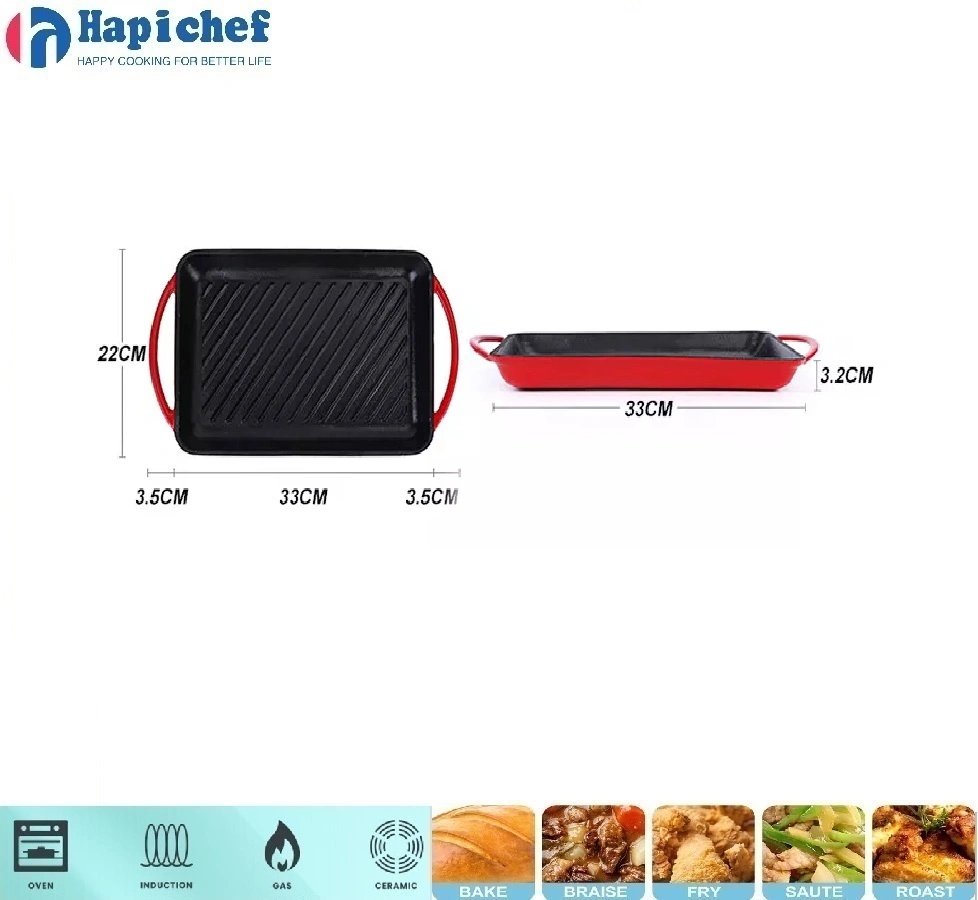 Factory OEM Cast Iron Enamel Cookware Rectangle Griddle Grill Frying Pan