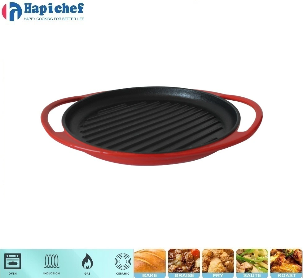 cast iron pot set manufacturer High Quality Nonstick Round Enamel Cookware Cast Iron Grill Griddle Pan