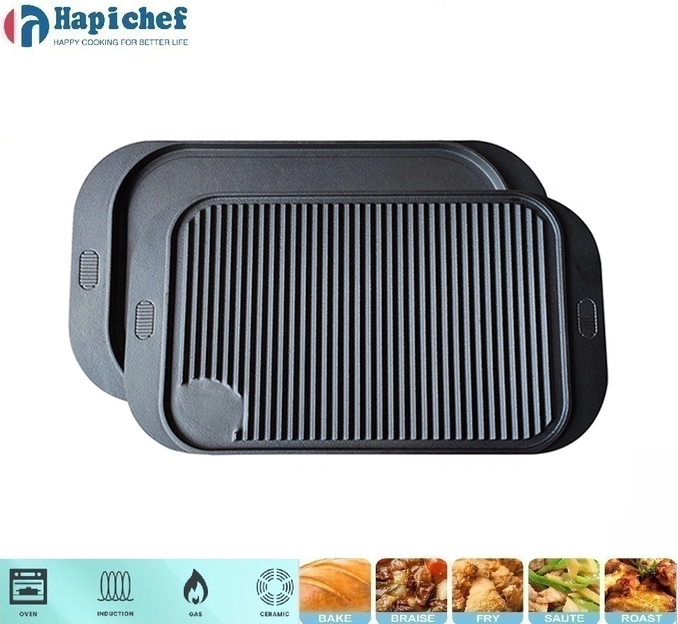 Finex ចង្ក្រានដែកហូឡង់ Hot Selling Cast Iron Griddle Flat Frying Pan Reversible Roasting BBQ Grill Pan Griddle Plate