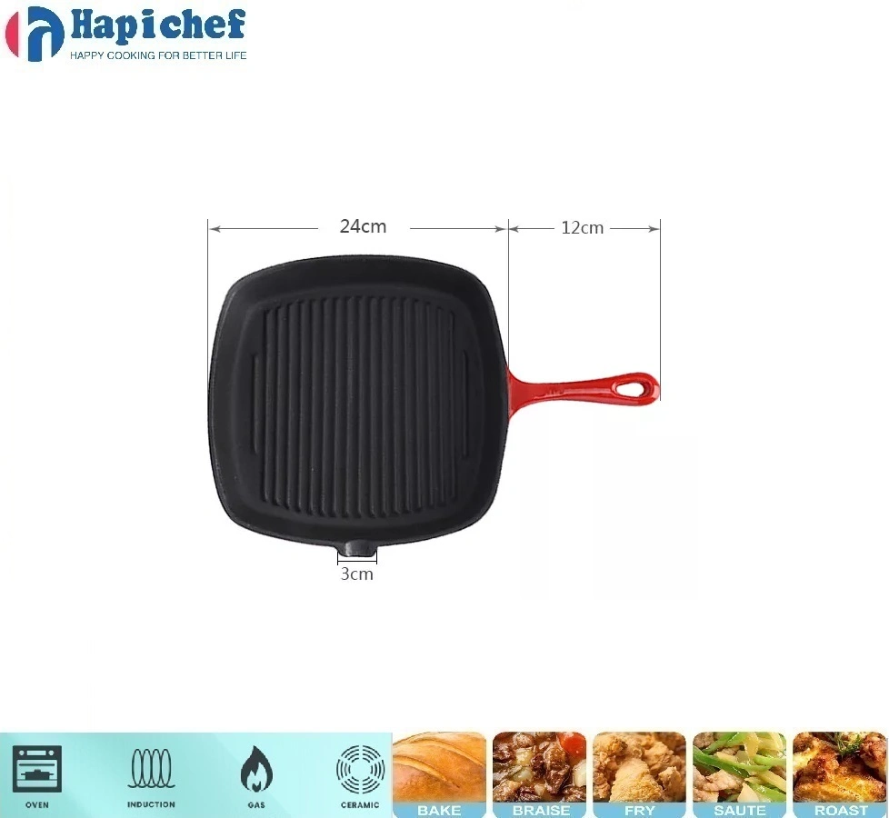 lodge enameled cast iron dutch oven 24cm High Quality Enamel Cookware Square Cast Iron Griddle Grill Pan