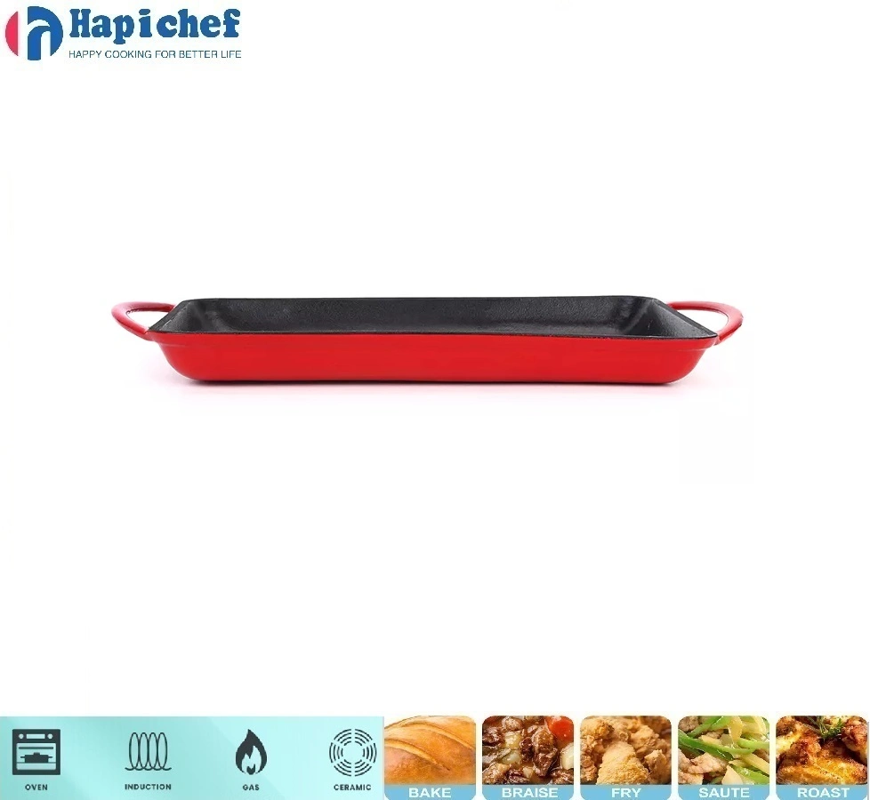 Factory OEM Cast Iron Enamel Cookware Rectangle Griddle Grill Frying Pan
