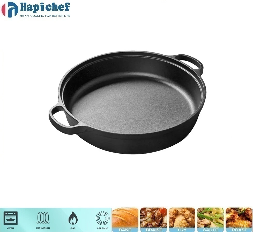 នៅលើតុមានចង្ក្រានដែក Hotsale Factory Direct Supplier Kitchen Cooking Pot Cast Iron Baking Pizza Pan