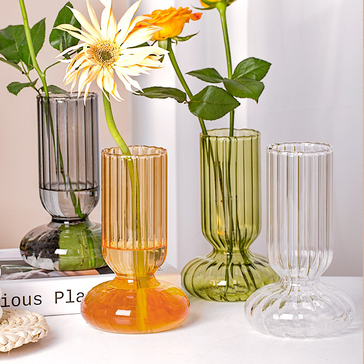 Creative Striped Glass Vase Hot Selling Colorful Clear Vases