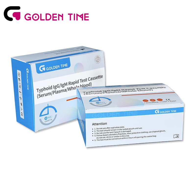 The Typhoid IgG/IgM Combo Rapid Test is a lateral flow immunoassay for the simultaneous detection and differentiation of anti-Salmonella typhi IgG and IgM in human serum, plasma or whole blood.